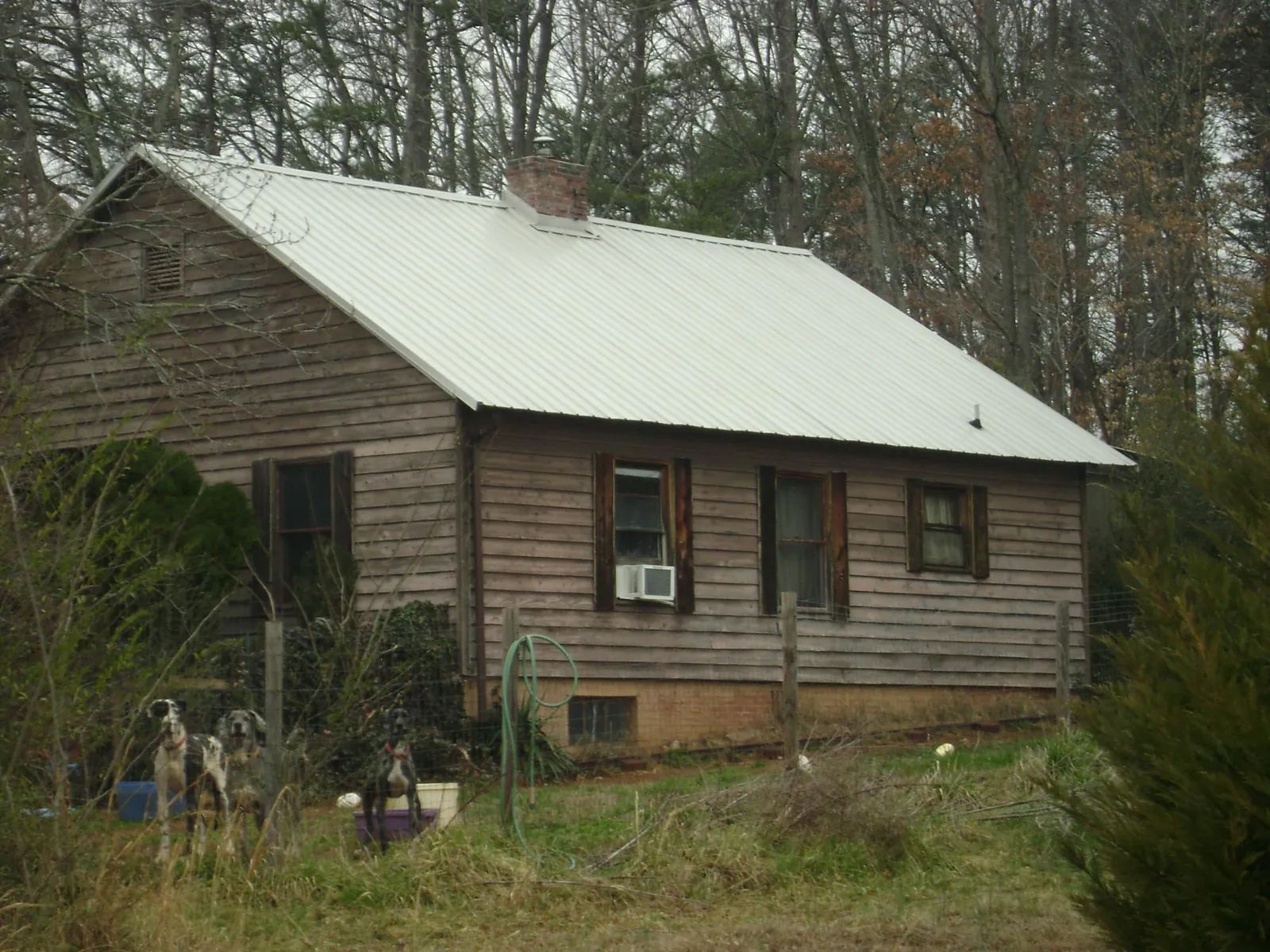 White metal roof on an old wood sided farmhouse, from a Asphalt Shingle Roof Repair job in Saint Paul Park